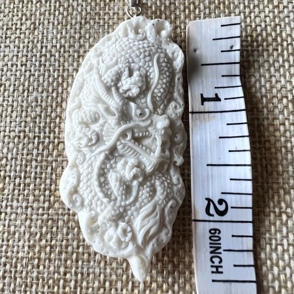 Dragon Bone Carved Pendent  on .925 Sterling Chain 16” Necklace - Picture 7 of 7